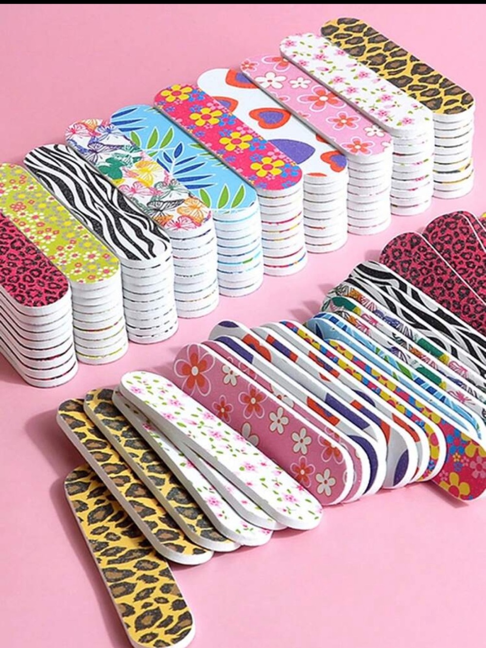 Assorted Floral & Animal Print Nail Files - Pink Variety Pack (50 files include)